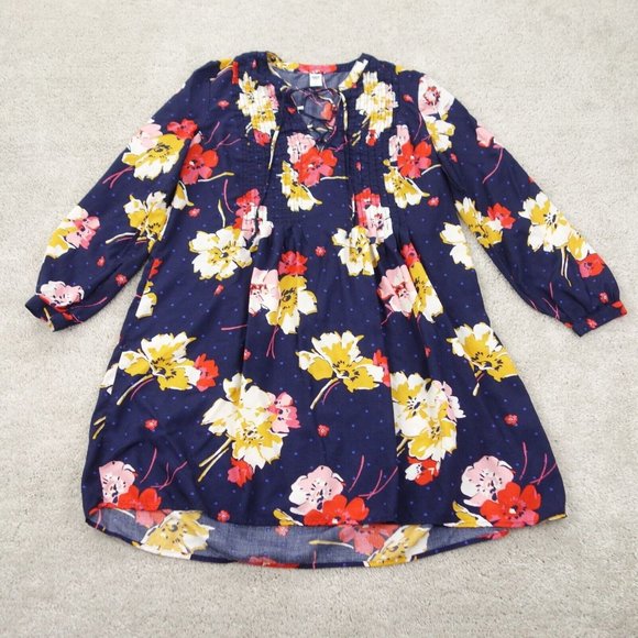 Old Navy Dress Womens Small Blue Floral Balloon Sleeve Pleated Front Lace Up - Picture 1 of 8